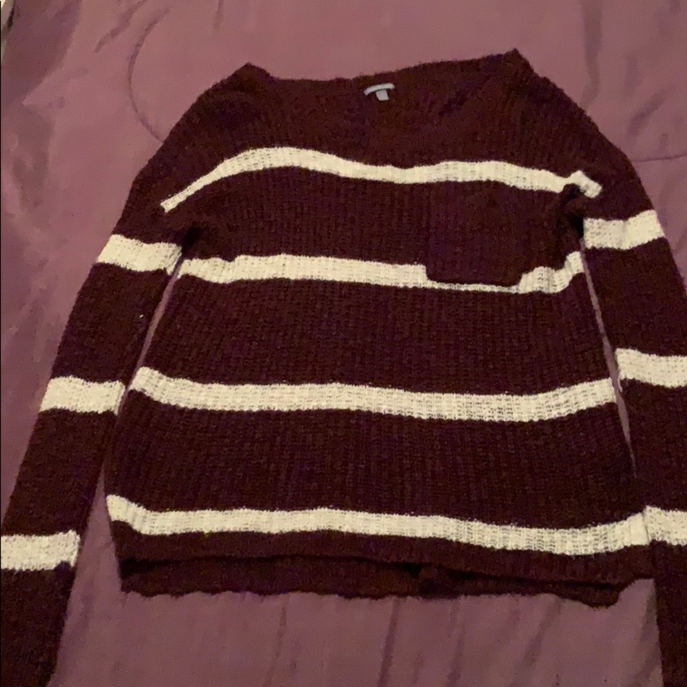 White and burgundy sweater